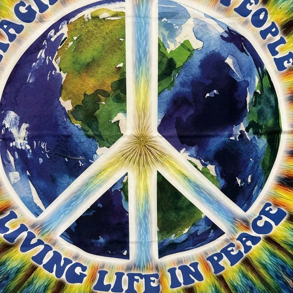 Peace Sign Hippie Flag, Imagine All The People Living Life In Peace Flag